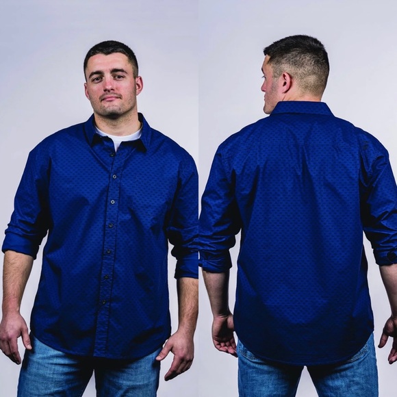 Men’s Navy Blue Nine Line Button Down - Picture 1 of 6